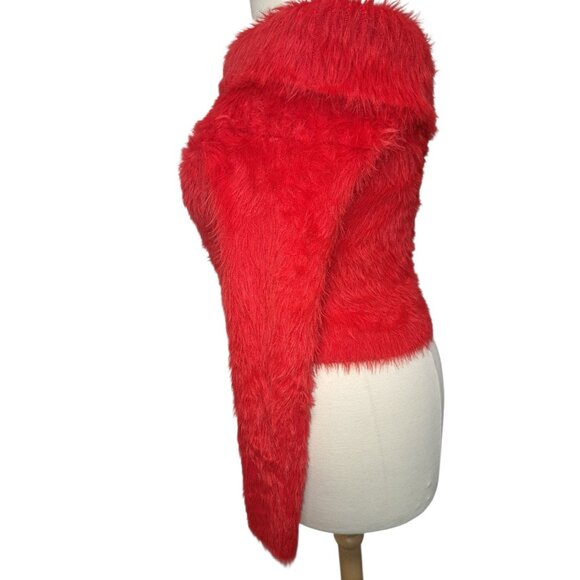 Forever 21 Plus Red Fuzzy Faux Fur Sweater Womens OX Off Shoulder Soft Knit Pull - Picture 4 of 7